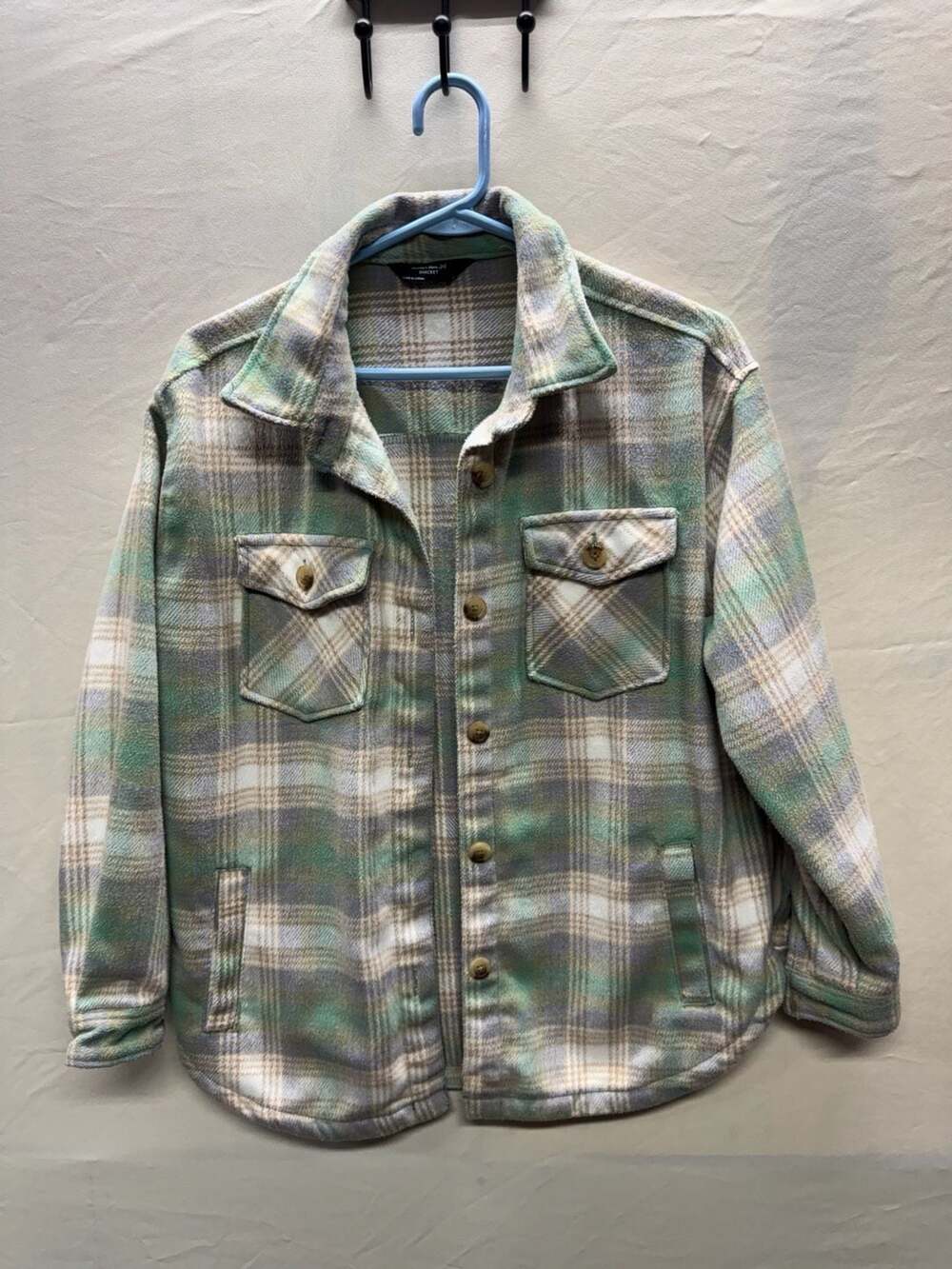 Member's Mark Shacket Size S Green Plaid Button Up Fleece Jacket